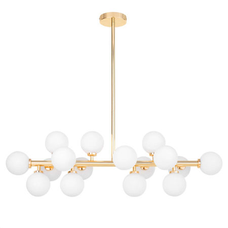 Nowoczesny żyrandol, wisząca złota lampa, szklane kule, białe klosze PETRICA