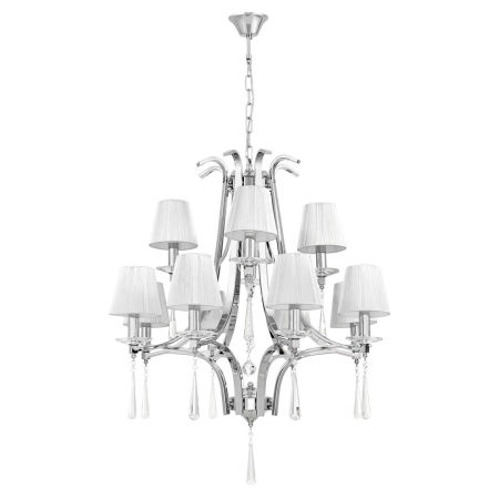 Nowoczesny żyrandol kryształowy srebrny abażur VENISIA W12 ekskluzywny