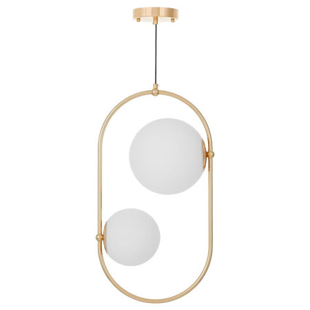 Złota, elegancka lampa wisząca, białe klosze kule PANARI