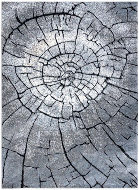Dywan drzewo - naturalny wzór przekrój pnia drzewa, szary / niebieski