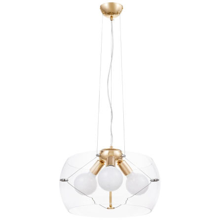 Złota, nowoczesna lampa wisząca ze szklanym, przezroczystym kloszem GLOBO D50