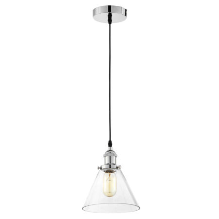 Przezroczysta lampa wisząca loft NUBI PRO W1, chromowana, industrialna, szklana