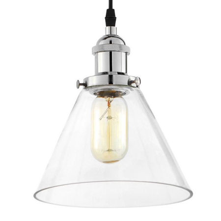 Przezroczysta lampa wisząca loft NUBI PRO W1, chromowana, industrialna, szklana