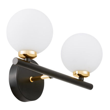 Czarno-złoty kinkiet z dwoma kulistymi kloszami MARSIADA W2