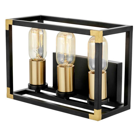 Loftowa, czarno-mosiężna lampa ścienna, metalowy, potrójny kinkiet WALDORF W3