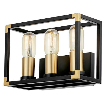 Loftowa, czarno-mosiężna lampa ścienna, metalowy, potrójny kinkiet WALDORF W3