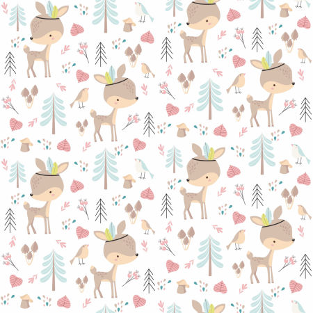 Biała, dziecięca tapeta jelonek Aksel w zaczarowanym lesie