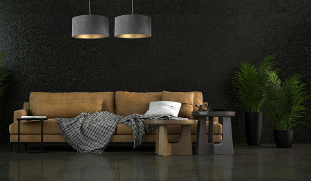 Ciemnoszara lampa abażurowa z weluru w kształcie walca ze złotym wnętrzem GRAFIT