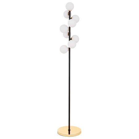 Czarno-złota lampa stojąca, białe klosze kule PETRICA W9