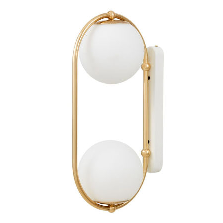 Złota, nowoczesna lampa ścienna, białe kuliste klosze PANARI W2