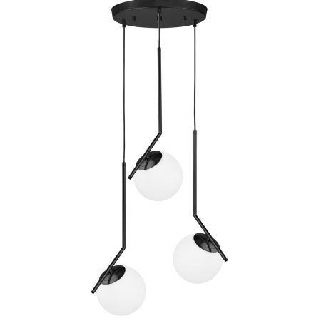 Czarna, potrójna lampa wisząca, metalowa ze szklanymi kloszami, designerska SORENTO