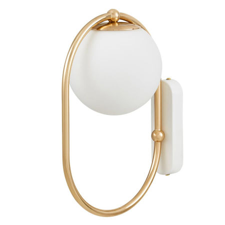 Elegancka, złota lampa ścienna z białym, szklanym kloszem PANARI W1