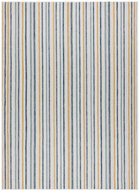 Granatowo-żółty dywan w paski, sznurkowy, płaski, młodzieżowy