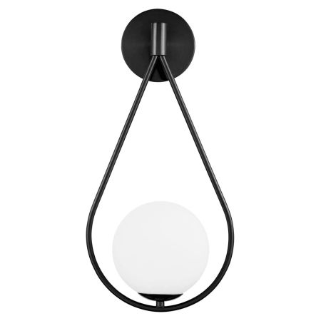Designerski, czarny kinkiet ze szklanym, kulistym kloszem FORNERI D15
