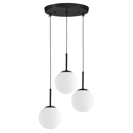 Wielopunktowa lampa wisząca w czarnej oprawie z okrągłymi kloszami, nowoczesna FREDICA W3