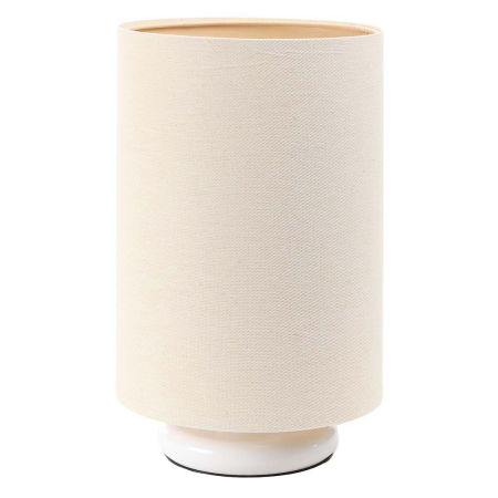 Kremowa lampka stołowa z okrągłym kloszem z lnianej tkaniny BOHO