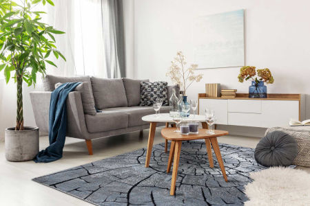 Dywan drzewo - naturalny wzór przekrój pnia drzewa, szary / niebieski