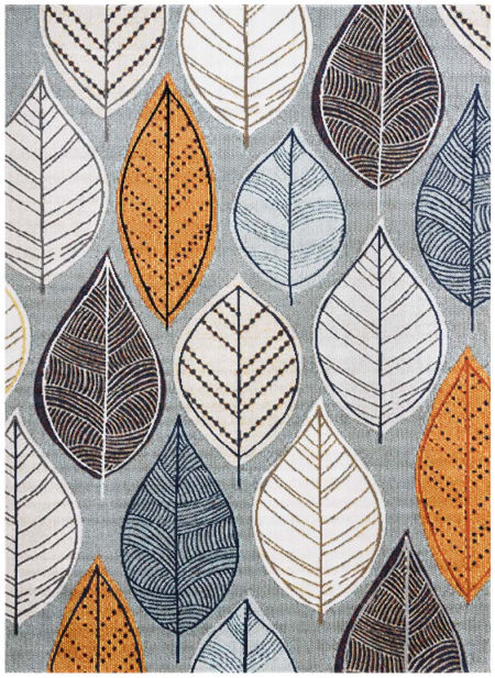 Dywan dla dzieci i dorosłych w beżowe, niebieskie i pomarańczowe listki nowoczesny styl