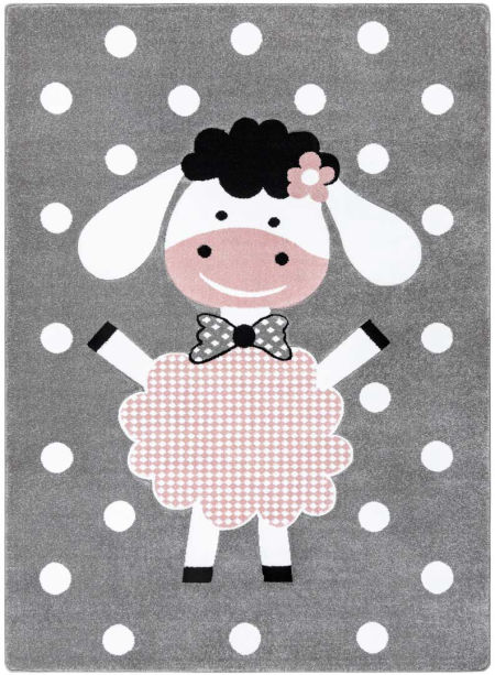 Dywan owieczka, owca, kropki dla dzieci, szary-różowy-biały, pastelowy, antyalergiczny - PETIT DOLLY