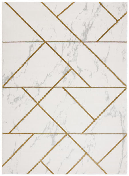 Elegancki dywan ze złotym wzorem geometrycznym glamour na beżowo-kremowym marmurowym tle