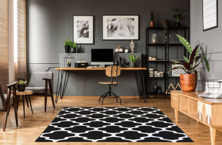 Czarny dywan młodzieżowy Almas 09 w biały wzór marokański