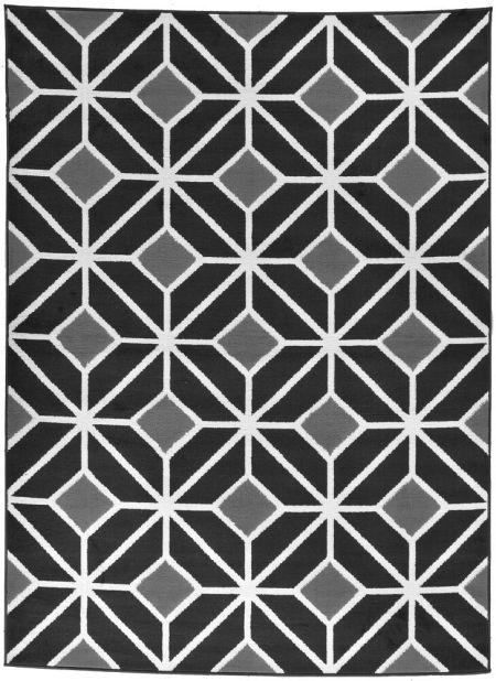 Ciemny dywan nowoczesny w geometryczny wzór, biała siatka, romby kwadraty Almas 17