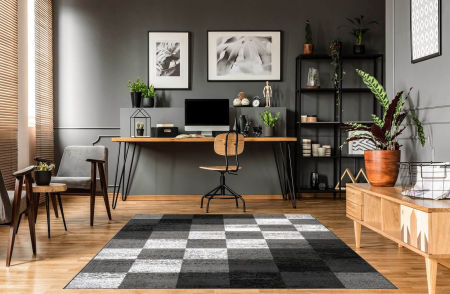 Geometryczny dywan skandynawski w czarno-szaro-białe kwadraty Almas 27