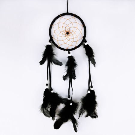 Czarny łapacz snów, ozdoba z piórami, styl boho