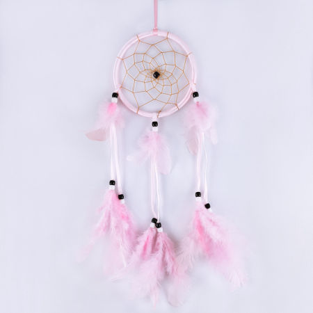 Różowy łapacz snów, ozdoba wisząca z piór, styl boho