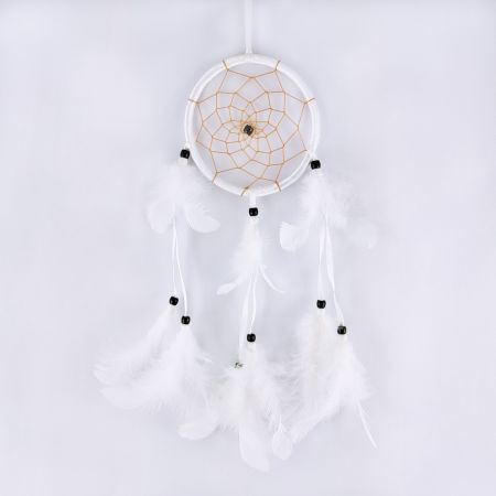 Biały łapacz snów, indiańska ozdoba, pióra