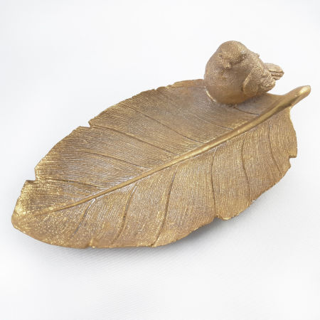 Designerska złota patera na klucze, orzechy w kształcie liścia bananowca z wróblem