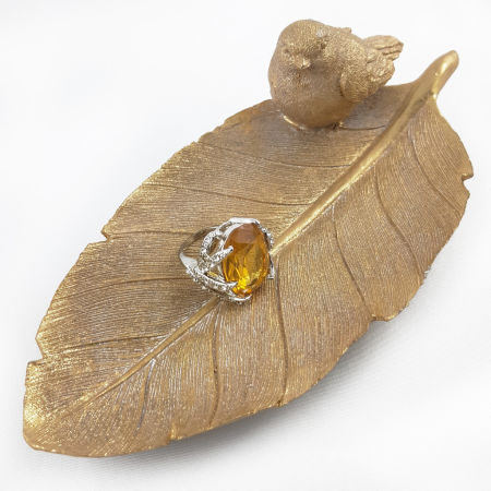 Designerska złota patera na klucze, orzechy w kształcie liścia bananowca z wróblem