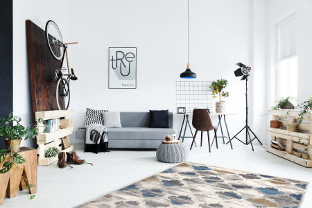 Szaro-niebieski przecierany orientalny dywan Orient Sign marokańska koniczyna