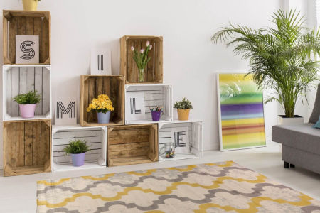 Nowoczesny jasny dywan do salonu Desert Phase 05 w żółty i szary wzór koniczyna marokańska, efekt przetarcia