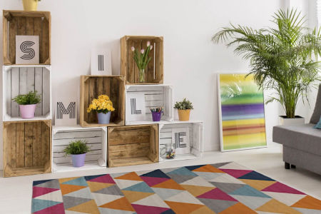 Geometryczny nowoczesny dywan młodzieżowy w kolorowe trójkąty Forest Stream 06