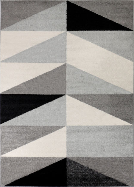 Nowoczesny dywan imitujący wełniany z geometrycznym wzorem w czarne i szare trójkąty Crazy Style 13