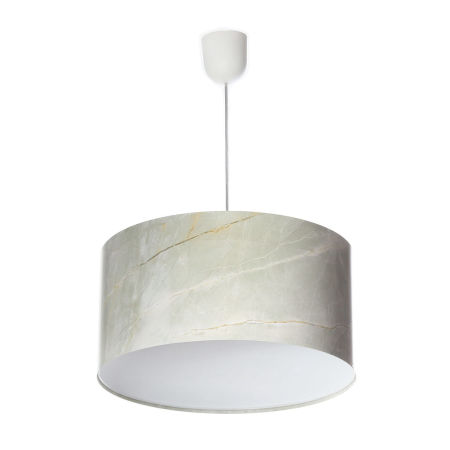 Szara lampa wisząca z walcowym kloszem z lateksu w marmurkowy wzór ze złotymi akcentami MARMUR GOLDEN GREY