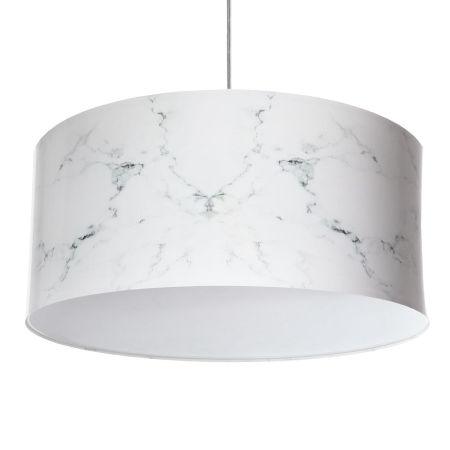 Biała lampa wisząca z walcowym abażurem z lateksu w marmurowy wzór MARMUR MOUNTAIN WHITE