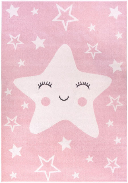 Różowy dywan dla dziewczynki w białe gwiazdki Happy Star Pink antyalergiczny