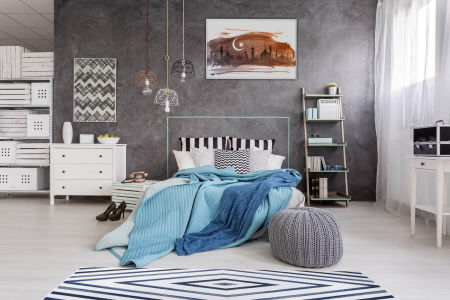 Skandynawski nowoczesny dywan w niebieskie i kremowe romby Native Blue