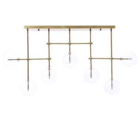 Mosiężna lampa wisząca w stylu glamour BERGAMO W7 na poziomej listwie z przezroczystymi kulami
