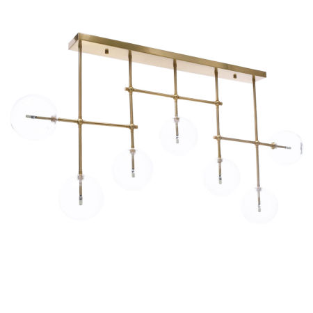 Mosiężna lampa wisząca w stylu glamour BERGAMO W7 na poziomej listwie z przezroczystymi kulami