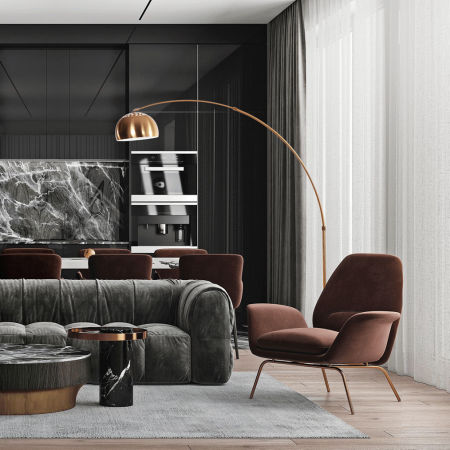 Mosiężna, loftowa lampa podłogowa, stojąca AZURRO elegancka, minimalistyczna