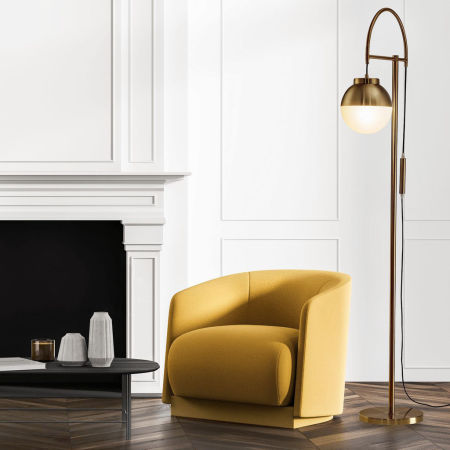 Nowoczesna lampa podłogowa BERTINI kolor mosiądzu, okrągły klosz