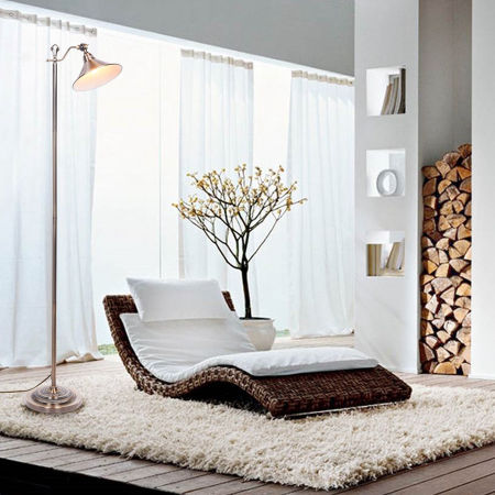 Lampa podłogowa mosiężna AMOS industrialna, loft, klasyczna, klosz stożek