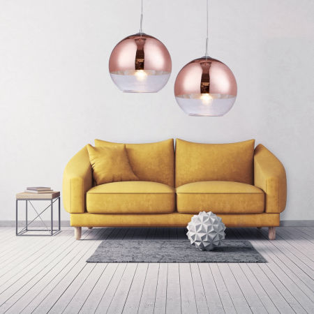 Lampa wisząca VERONI nowoczesny szklany klosz kula różowe złoto rose gold