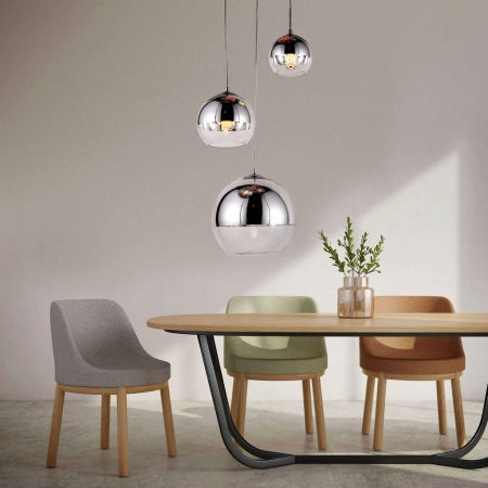 Chromowana, designerska lampa wisząca VERONI TRIO, szklane kule, srebrna, przezroczysta