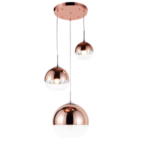 Nowoczesna lampa wisząca VERONI TRIO rose gold, szklane, okrągłe klosze