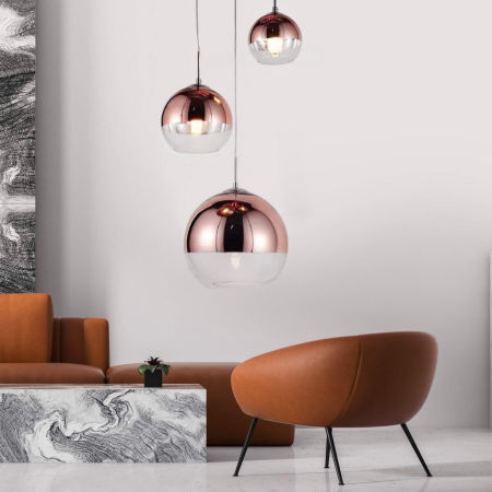 Nowoczesna lampa wisząca VERONI TRIO rose gold, szklane, okrągłe klosze