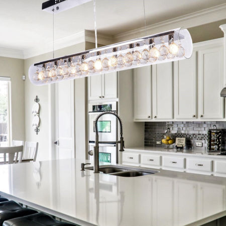 Lampa kryształowa wisząca nowoczesna BRIZA szklany klosz, metalowa listwa